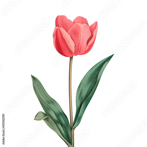 Isolated illustration of single red tulip ai generated element