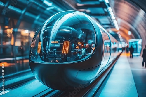 High speed train with motion in tunnel.