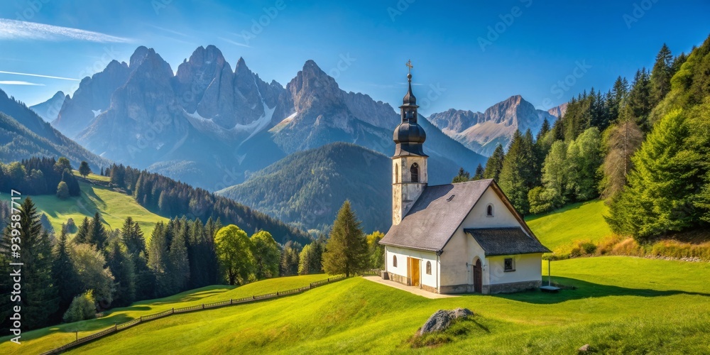 Peaceful Church Amidst Majestic Mountains, church , mountain , landscape , nature Peaceful Church Amidst Majestic Mountains, church , mountain , landscape , nature