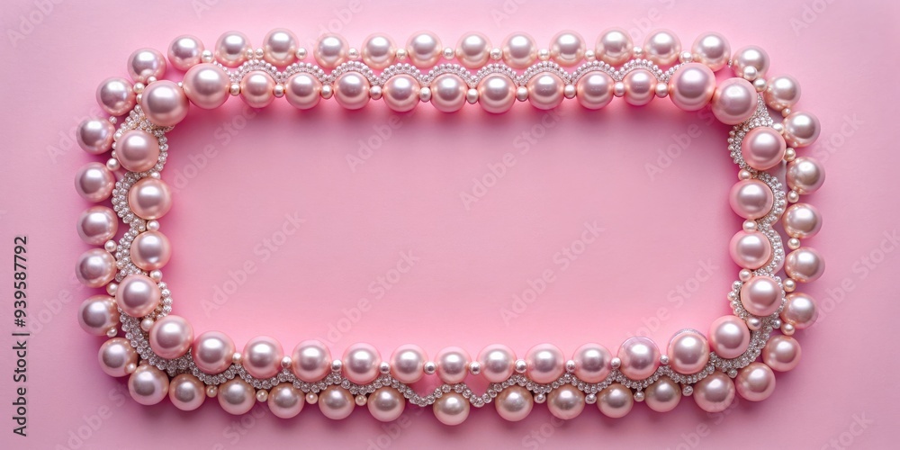 Pearl Frame on Pink Background, Frame, Pink, Jewelry, Elegant Pearl Frame on Pink Background, Frame, Pink, Jewelry, Elegant