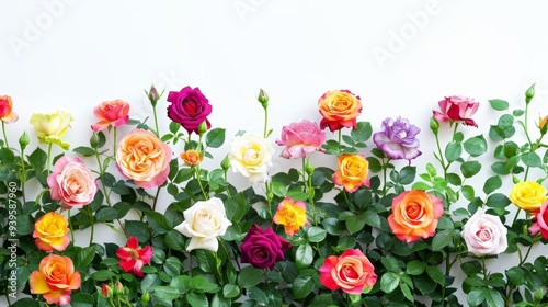 Red colorful rose bushes flowers isolated on white background horizontal composition