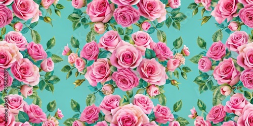 Wallpaper Mural Pink Rose Bouquet Seamless Pattern, Floral , Floral Pattern , Pink Roses , Botanical Torontodigital.ca