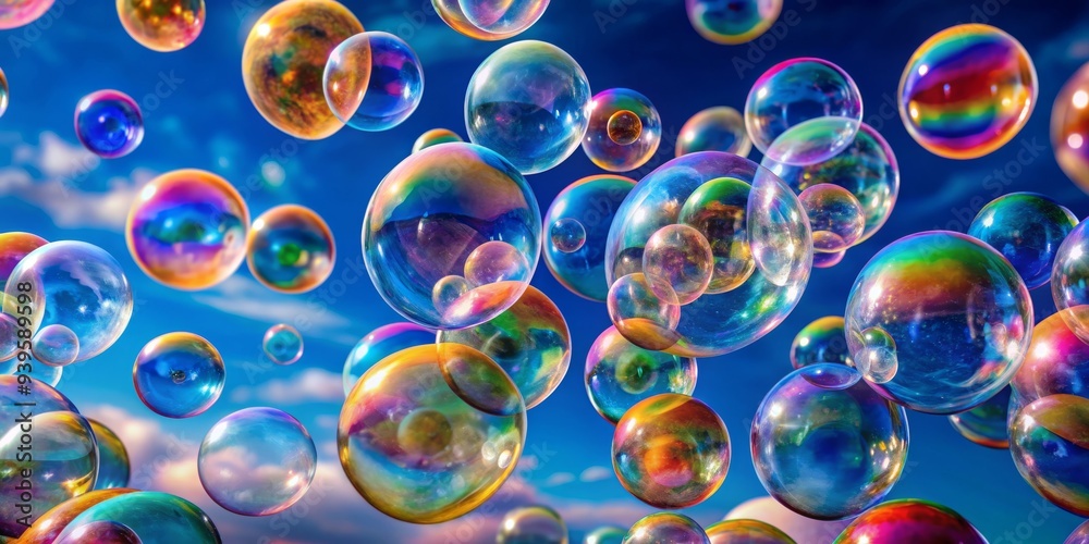 Rainbow Bubbles in Blue Sky, Digital Art, Bubble, Sky, Rainbow Rainbow Bubbles in Blue Sky, Digital Art, Bubble, Sky, Rainbow