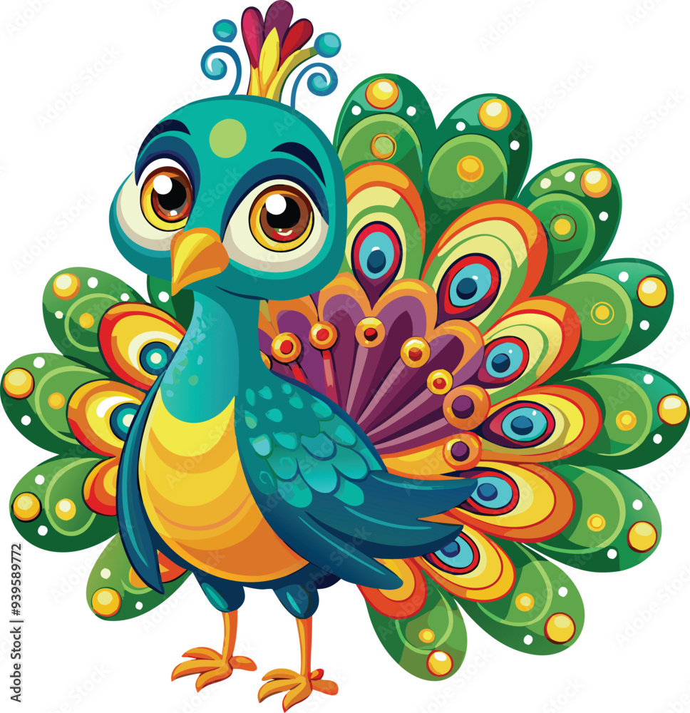 Obraz premium Cute Peacock vector cartoon illustration