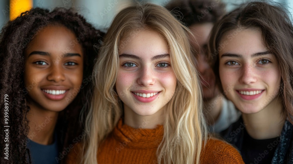Diverse multi ethnic friend group of young people, Generative AI Diverse multi ethnic friend group of young people, Generative AI