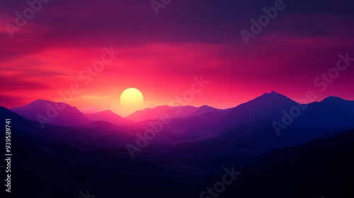 Wallpaper Mural Breathtaking sunset over mountain range with vibrant red and purple hues, creating a serene and captivating nature scene. Torontodigital.ca