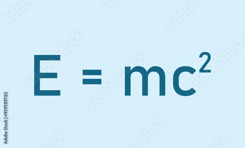 Einstein's formula. Energy, mass and speed of light equation. EMC formula. Mass and energy Einstein equation. Physics resources for teachers and students. Vector illustration.