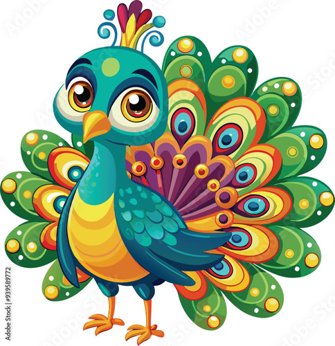 Cute Peacock vector cartoon illustration