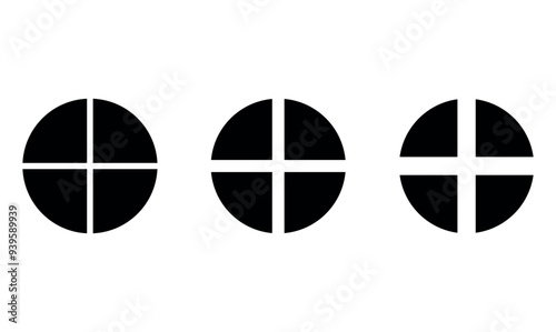 Set of four parts of circle. Pie chart with four same size sectors. Vector illustration isolated on white background.