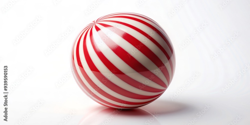 Red and White Striped Sphere on White Background, sphere , red , white , stripes Red and White Striped Sphere on White Background, sphere , red , white , stripes