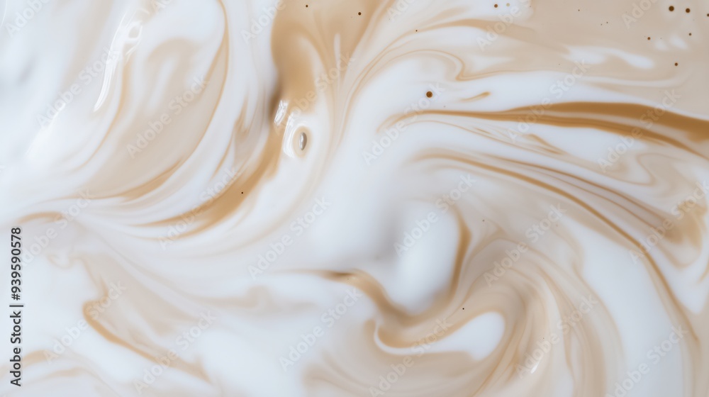 Close-up of milk and coffee mixing together, creating a smooth, swirling texture that highlights the rich, creamy blend of flavors. Close-up of milk and coffee mixing together, creating a smooth, swirling texture that highlights the rich, creamy blend of flavors.