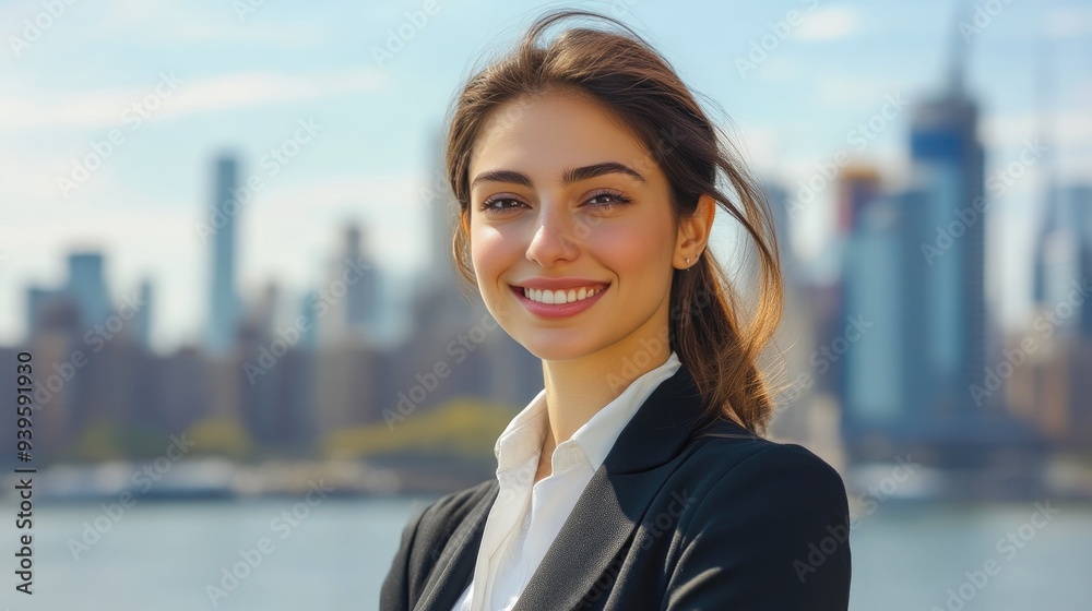 Successful Businesswoman Posing with Manhattan View Successful Businesswoman Posing with Manhattan View