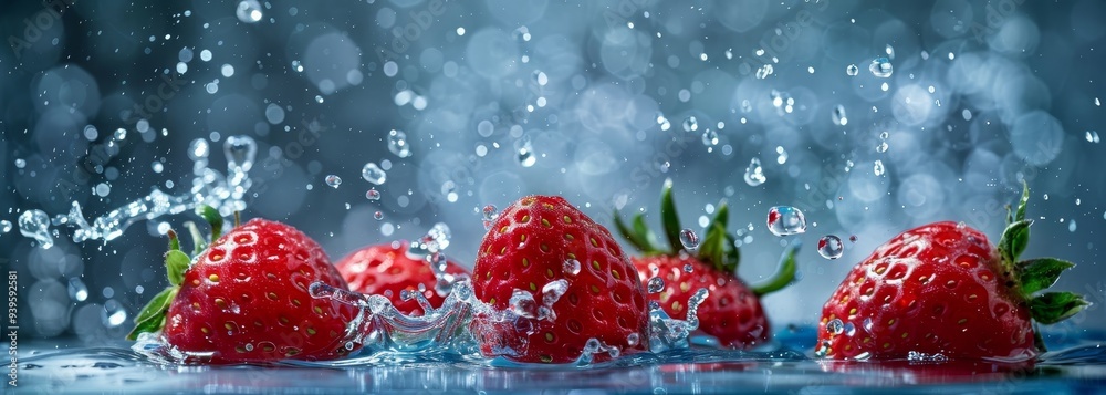 Strawberry splashing in water background horizontal composition Strawberry splashing in water background horizontal composition