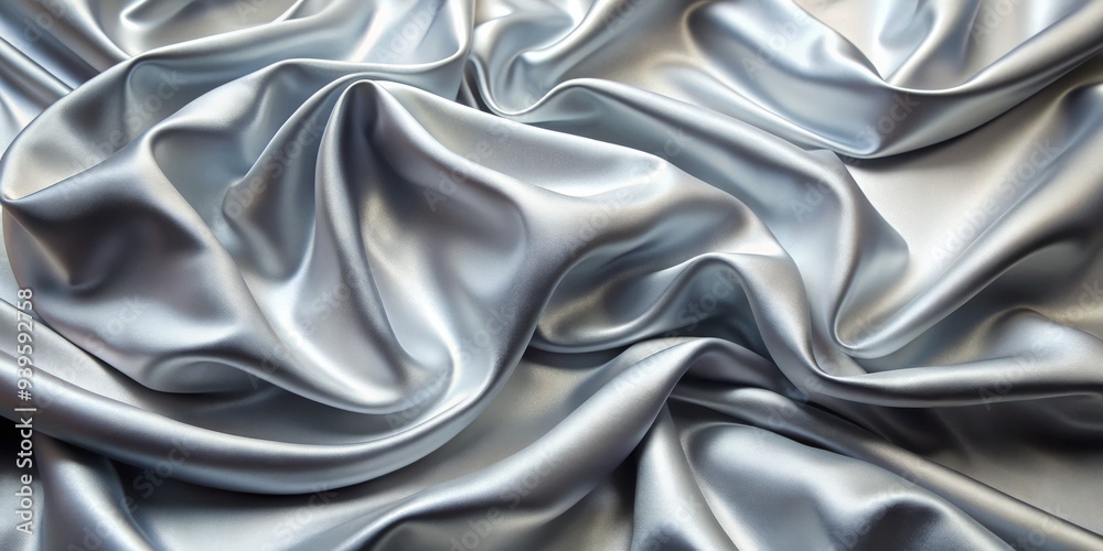 Fototapeta premium Silver Satin Drape Close-Up Smooth, Flowing Texture, Fabric Background, Shiny, Elegant, Silver Satin, Fabric Texture