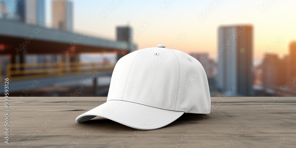 White cap cloth mock up with industrial background view White cap cloth mock up with industrial background view