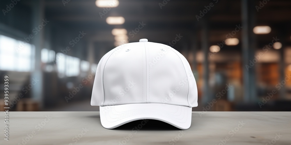 White cap cloth mock up with industrial background view White cap cloth mock up with industrial background view