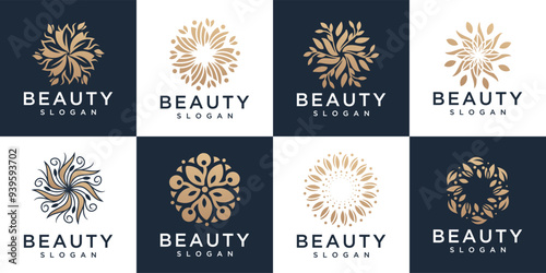 Collection of beauty flower ornament icon logos. set of beautiful abstract flower logo icons.