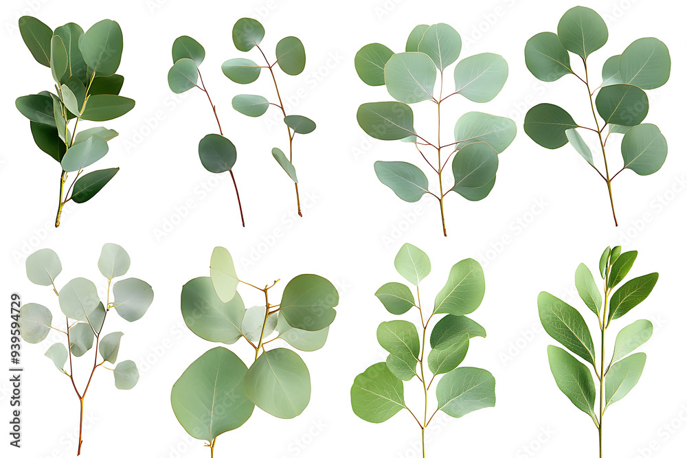 Obraz premium Set of eucalyptus isolated on transparent background