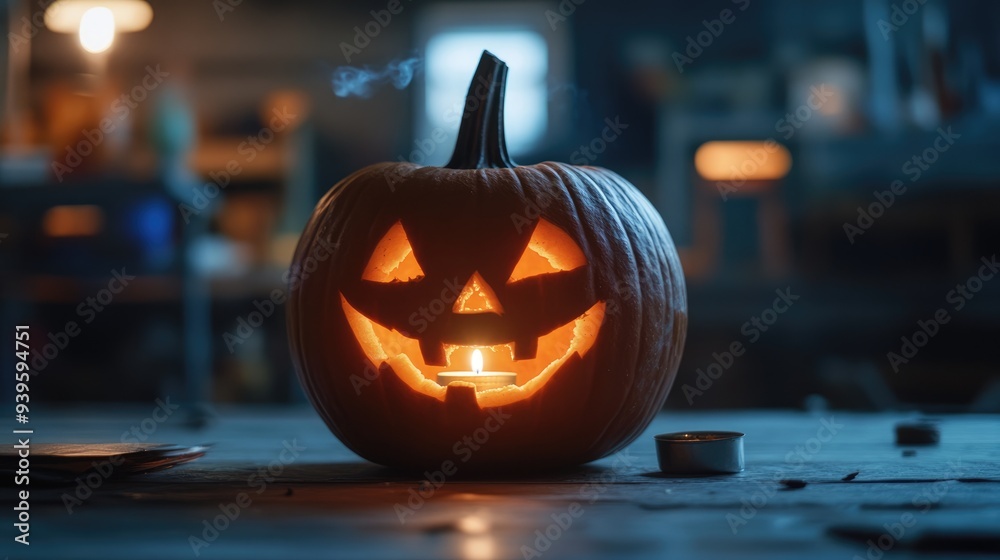 Smiling Jack-o'-Lantern with Candlelight Smiling Jack-o'-Lantern with Candlelight