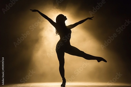 Silhouette of A woman is dancing in the air with her arms outstretched