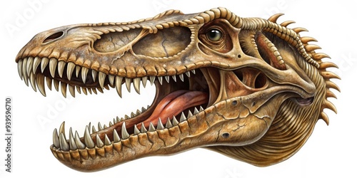 Tyrannosaurus Rex Skull A Detailed Pencil Drawing, Dinosaur Skull, Prehistoric Creature, Fossil, Jurassic