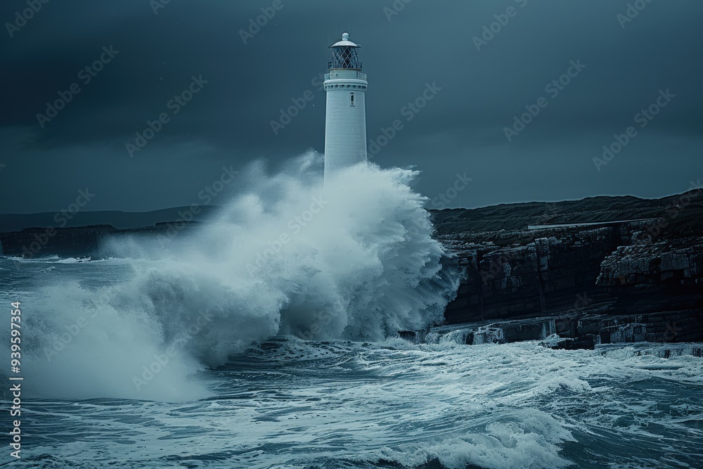 Stormy Seas at Dusk with Lighthouse Stormy Seas at Dusk with Lighthouse