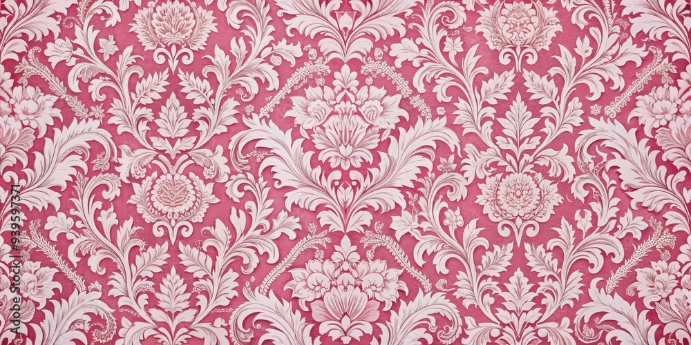 Fototapeta premium Vintage Floral Damask Wallpaper Pattern, Pink and White, Floral, Damask, Wallpaper