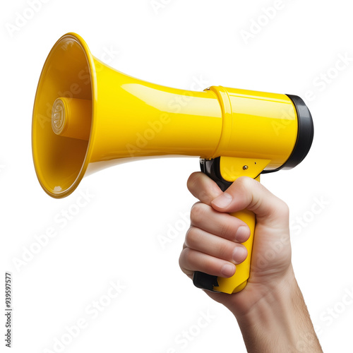 Yellow Megaphone Held in Hand for Announcements
