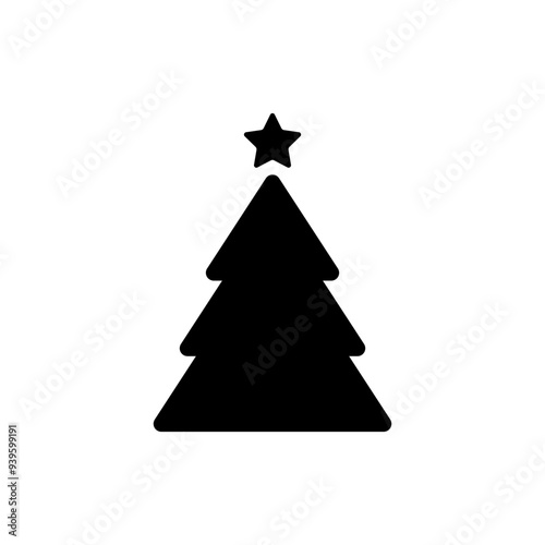 Christmas tree black icon. Stylized simple vector fir tree isolated on white background.