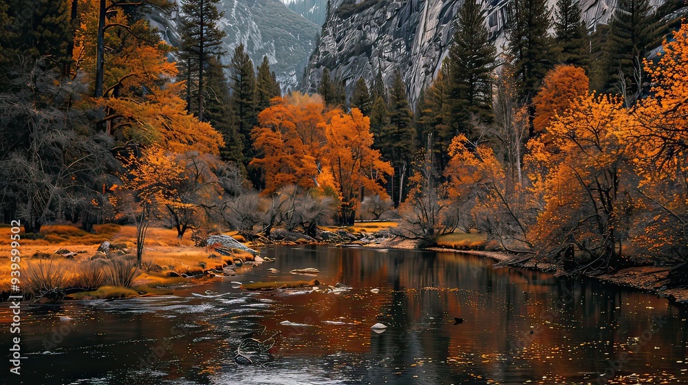 Autumn colors along the river in Yosemite Valley. Autumn colors along the river in Yosemite Valley.