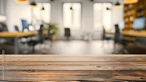 A business background with a laptop on the desk in the office and a place for text. Light background.
