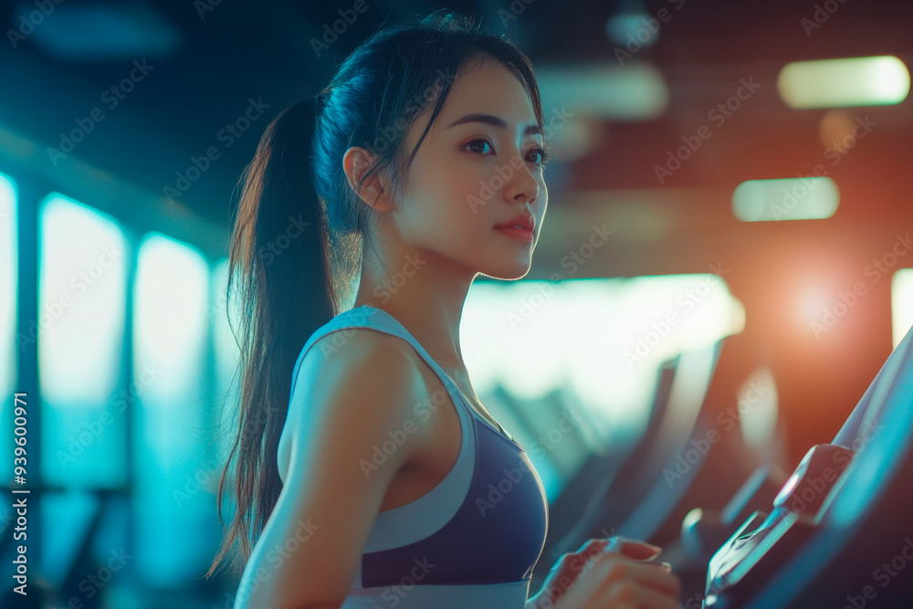 beautiful woman working out at gym, running on treadmill and doing fitness exercises. healthy concept beautiful woman working out at gym, running on treadmill and doing fitness exercises. healthy concept