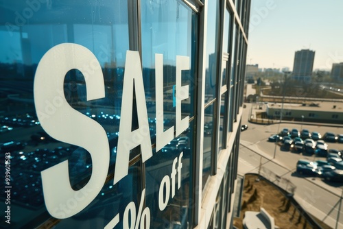 Afternoon Urban Sale Advertisement on Glass Building photo