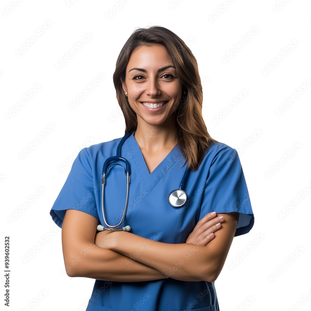 Smiling Nurse in Blue Scrubs with Arms Crossed
Smiling Nurse in Blue Scrubs with Arms Crossed