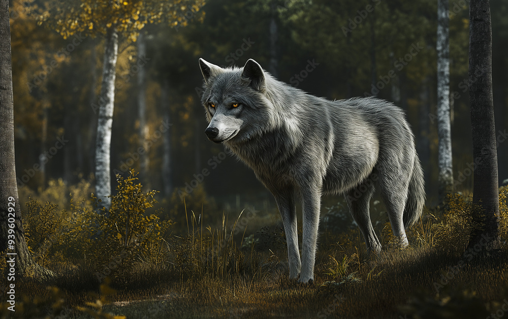 14. Sharp high-resolution image of a sleek grey wolf in a forest setting 14. Sharp high-resolution image of a sleek grey wolf in a forest setting