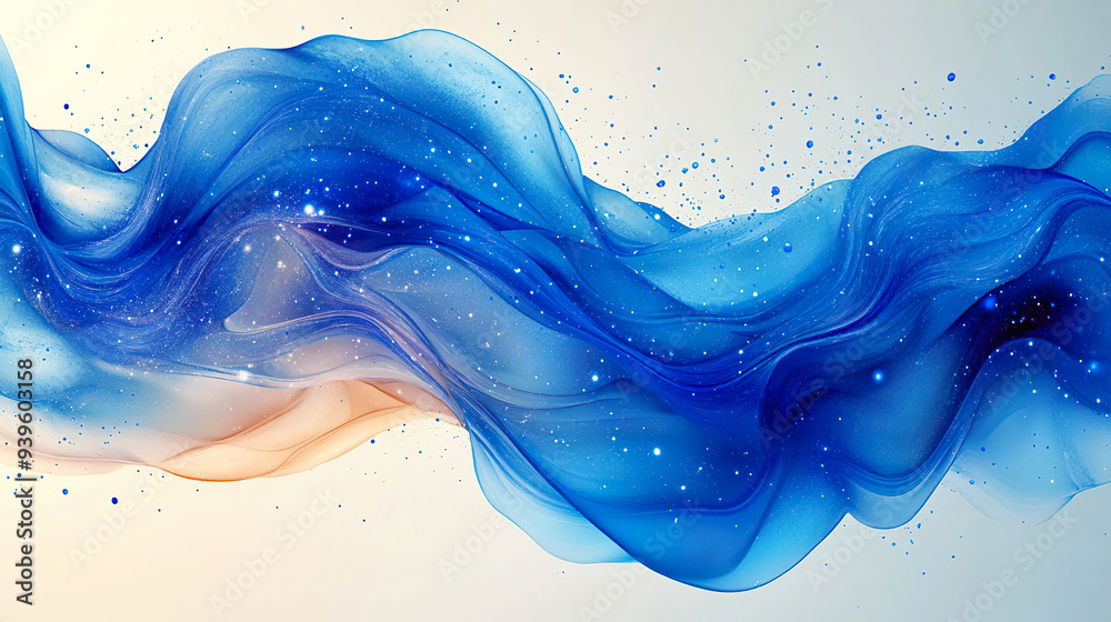 Abstract blue and gold waves with glitter create a beautiful and ethereal background. Generated by AI. Abstract blue and gold waves with glitter create a beautiful and ethereal background. Generated by AI.