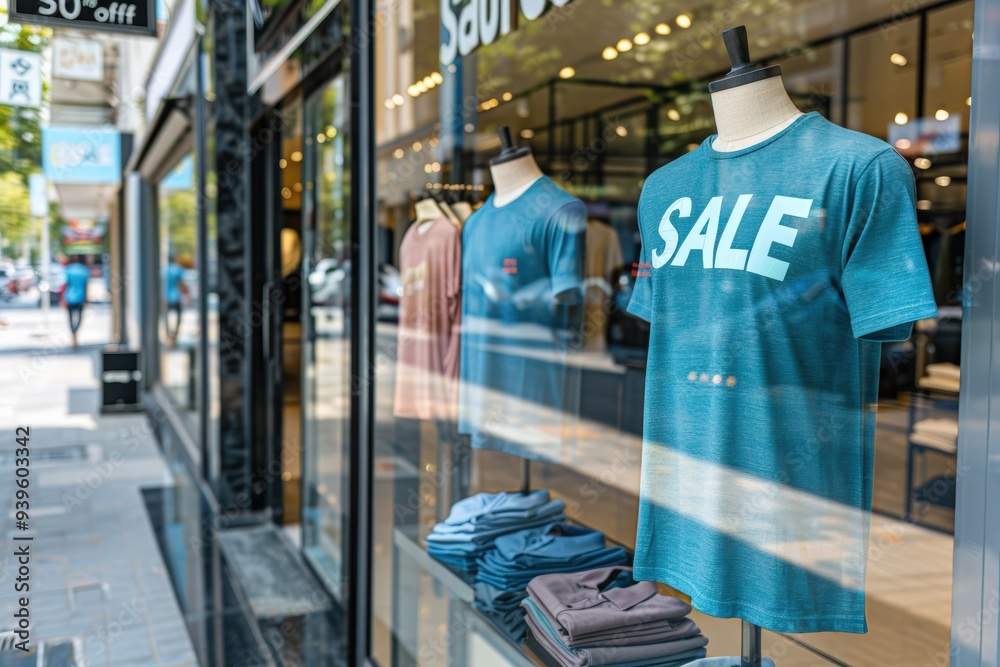 Fototapeta premium Storefront Sale Display with Daylight Reflection