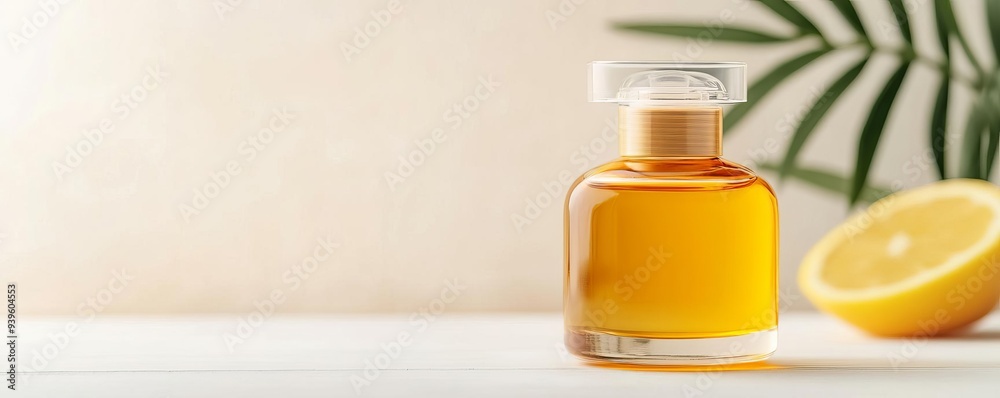Sunscreen in a luxurious glass bottle, luxury skincare, sun protection