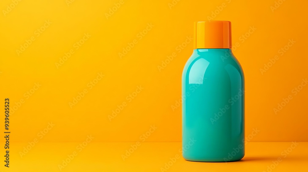 Sunscreen bottle with vibrant branding, modern design, sun protection Sunscreen bottle with vibrant branding, modern design, sun protection