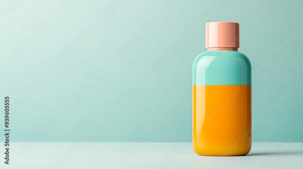 Sunscreen bottle with vibrant branding, modern design, sun protection Sunscreen bottle with vibrant branding, modern design, sun protection