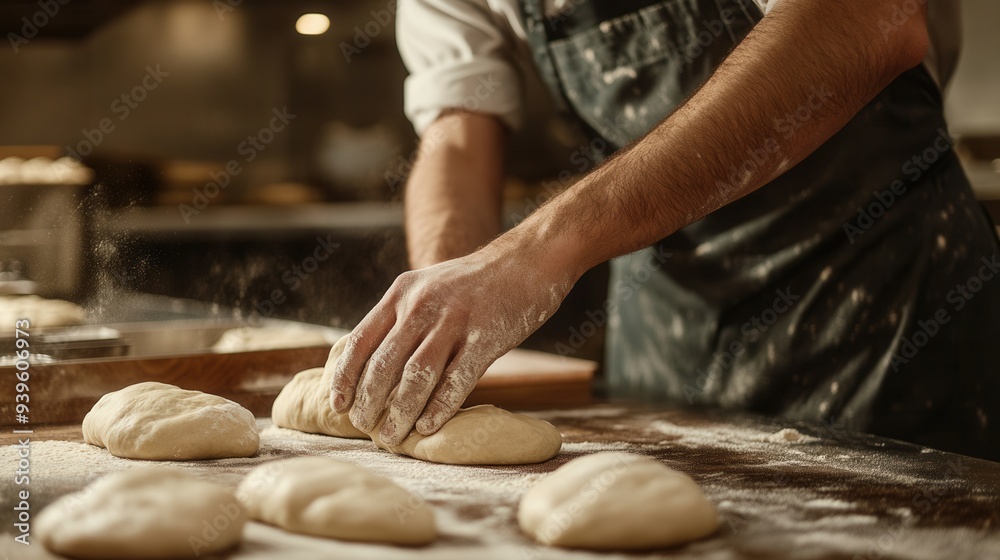 The dough is ground and mixed by the cook in the kitchen, the cooking process The dough is ground and mixed by the cook in the kitchen, the cooking process