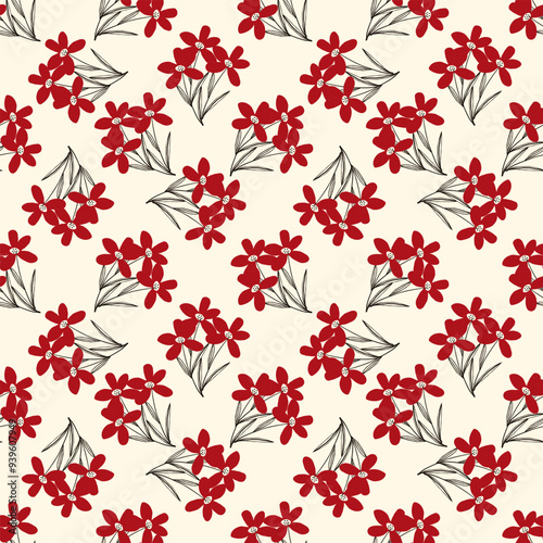Cute bizarre red flowers seamless pattern in doodle style