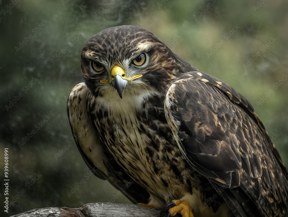 Obraz premium 22. Detailed close-up of a fierce-looking hawk perched on a branch