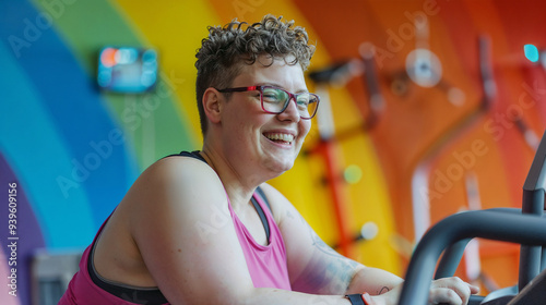 Trans woman exercising in the gym