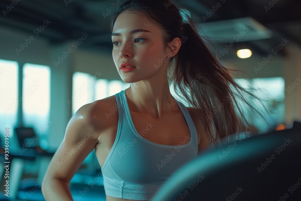 beautiful woman working out at gym, running on treadmill and doing fitness exercises. healthy concept beautiful woman working out at gym, running on treadmill and doing fitness exercises. healthy concept