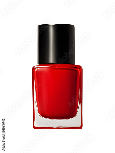 Red nail polish bottle with square shape isolated on transparent or white background