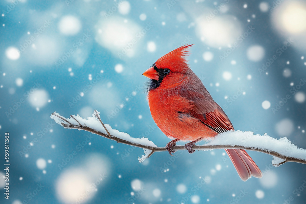 25. Crisp and vivid close-up of a striking red cardinal on a snowy branch 25. Crisp and vivid close-up of a striking red cardinal on a snowy branch