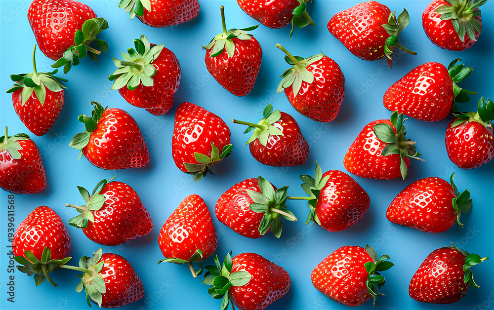 Strawberries on a blue background