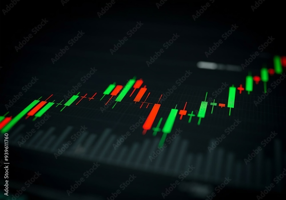Fototapeta premium Chart on the stock market, red and green daily candles, business, finance