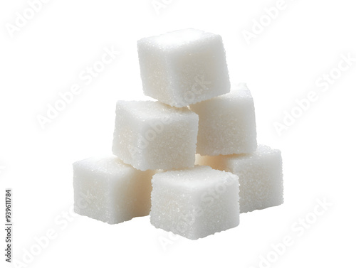 Stacked sugar cubes isolated on transparent or white background photo